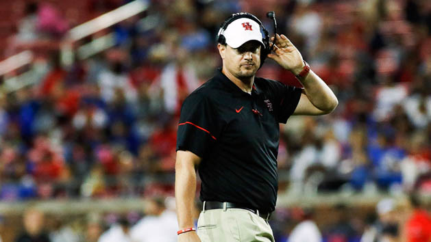 Oct 22, 2016; Dallas, TX, USA; Houston Cougars head coach Tom Herman on the sidelines against the SMU Mustangs at Gerald J. Ford Stadium. SMU won 38-16. Photo Credit: Ray Carlin-USA TODAY Sports