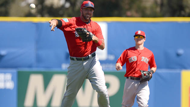 Mar 11, 2016; Dunedin, FL, USA; Boston Red Sox infielder Travis Shaw (47) throws to first base in the third inning of the spring training game against the Toronto Blue Jays at Florida Auto Exchange Park. Mandatory Credit: Jonathan Dyer-USA TODAY Sports