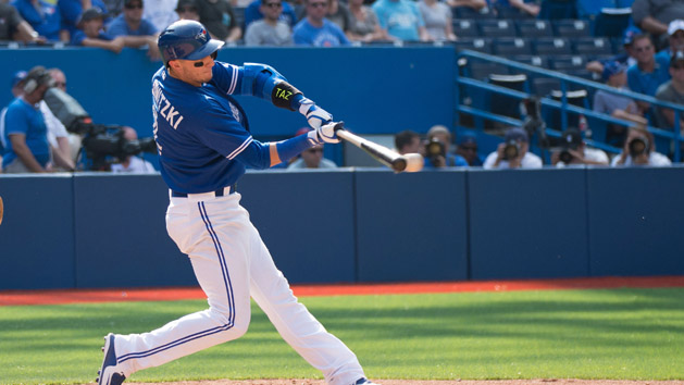Sep 6, 2015; Toronto, Ontario, CAN; Toronto Blue Jays shortstop Troy Tulowitzki (2) hits a ball during the eighth inning in a game against the Baltimore Orioles at Rogers Centre. The Toronto Blue Jays won 10-4. Mandatory Credit: Nick Turchiaro-USA TODAY Sports