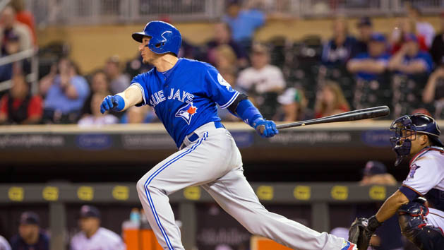 May 19, 2016; Minneapolis, MN, USA; Toronto Blue Jays shortstop Troy Tulowitzki (2) hits an RBI single in the eleventh inning against the Minnesota Twins at Target Field. The Toronto Blue Jays beat the Minnesota Twins 3-2 in 11 innings. Mandatory Credit: Brad Rempel-USA TODAY Sports
