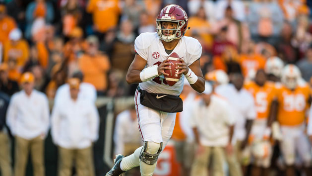 Oct 20, 2018; Knoxville, TN, USA; Alabama Crimson Tide quarterback Tua Tagovailoa (13) drops back to throw a pass in a game against the Tennessee Volunteers at Neyland Stadium. Photo Credit: Bryan Lynn-USA TODAY Sports