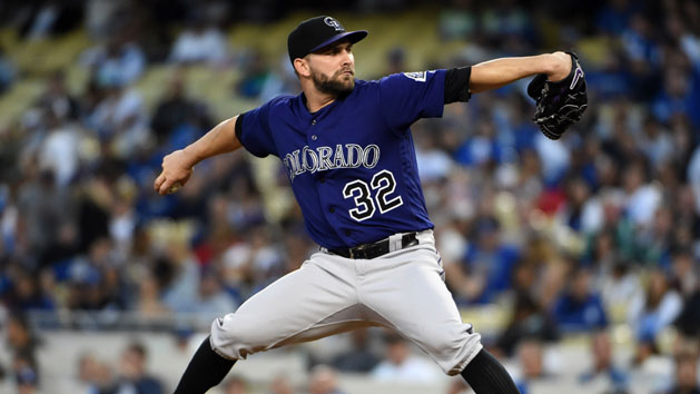 Jun 6, 2016; Los Angeles, CA, USA; Colorado Rockies starting pitcher Tyler Chatwood (32) delivers a pitch against the Los Angeles Dodgers during a MLB game at Dodger Stadium. Photo Credit: Kirby Lee-USA TODAY Sports