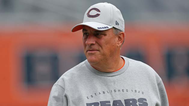 Aug 25, 2018; Chicago, IL, USA; Chicago Bears defensive coordinator Vic Fangio prior to a game against the Kansas City Chiefs at Soldier Field. Mandatory Credit: Dennis Wierzbicki-USA TODAY Sports