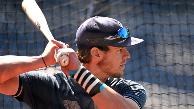 Jun 3, 2015; San Diego, CA, USA; San Diego Padres center fielder Wil Myers (4) takes batting practice before the game against the New York Mets at Petco Park. Mandatory Credit: Jake Roth-USA TODAY Sports