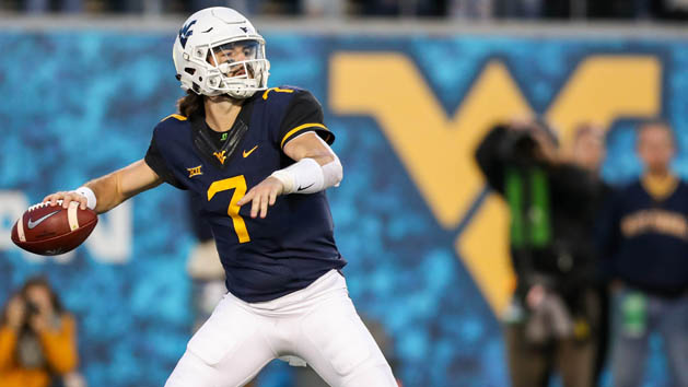 Nov 4, 2017; Morgantown, WV, USA; West Virginia Mountaineers quarterback Will Grier (7) throws a pass during the fourth quarter against the Iowa State Cyclones at Milan Puskar Stadium. Mandatory Credit: Ben Queen-USA TODAY Sports