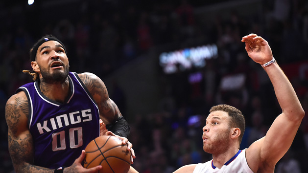 Mar 26, 2017; Los Angeles, CA, USA; Los Angeles Clippers forward Blake Griffin (32) defends Sacramento Kings center Willie Cauley-Stein (00) as he takes the winning shot in the fourth quarter of the game at Staples Center. Kings won 98-97. Photo Credit: Jayne Kamin-Oncea-USA TODAY Sports