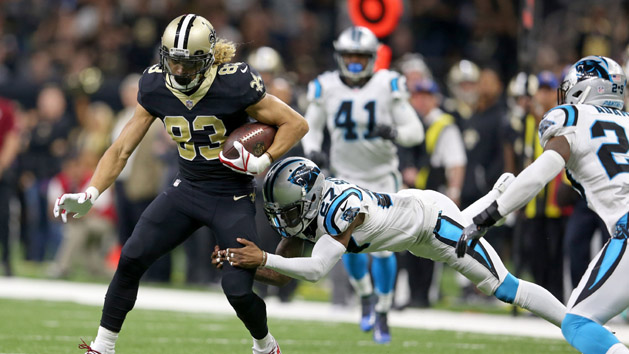 Dec 3, 2017; New Orleans, LA, USA; New Orleans Saints wide receiver Willie Snead (83) is tackled by Carolina Panthers cornerback Kevon Seymour (27) in the second half at the Mercedes-Benz Superdome. Photo Credit: Chuck Cook-USA TODAY Sports