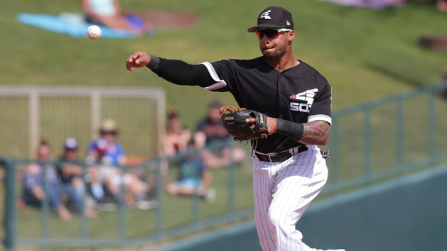 Mar 20, 2017; Phoenix, AZ, USA; Chicago White Sox second baseman Yoan Moncada (10) during a spring training game against the San Francisco Giants at Camelback Ranch. Photo Credit: Rick Scuteri-USA TODAY Sports