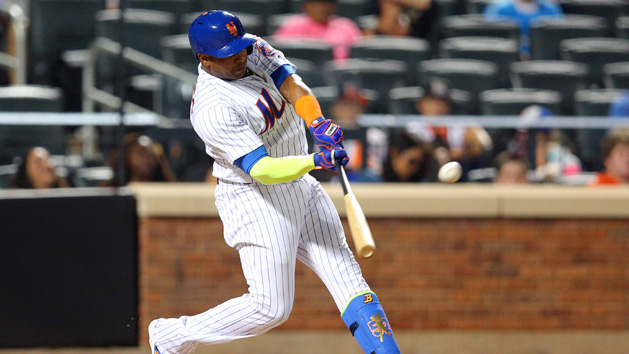 Aug 29, 2016; New York City, NY, USA; New York Mets left fielder Yoenis Cespedes (52) hits a walk off solo home run against the Miami Marlins during the tenth inning at Citi Field. Photo Credit: Brad Penner-USA TODAY Sports