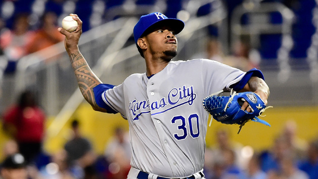 Aug 23, 2016; Miami, FL, USA; Kansas City Royals starting pitcher Yordano Ventura (30) delivers a pitch during the first inning against the Miami Marlins at Marlins Park. Photo Credit: Steve Mitchell-USA TODAY Sports