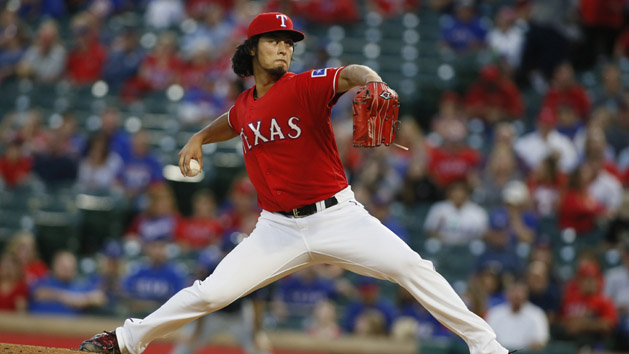 Sep 30, 2016; Arlington, TX, USA; Texas Rangers starting pitcher Yu Darvish (11) throws a pitch in the first inning against the Tampa Bay Rays at Globe Life Park in Arlington. Photo Credit: Tim Heitman-USA TODAY Sports