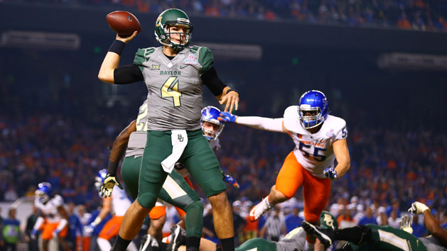 Dec 27, 2016; Phoenix, AZ, USA; Baylor Bears quarterback Zach Smith (4) throws a pass in the second quarter against the Boise State Broncos during the Cactus Bowl at Chase Field. Photo Credit: Mark J. Rebilas-USA TODAY Sports