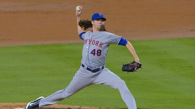 October 9, 2015; Los Angeles, CA, USA; New York Mets starting pitcher Jacob deGrom (48) pitches the first inning against the Los Angeles Dodgers in game one of the NLDS at Dodger Stadium. Photo Credit: Jayne Kamin-Oncea-USA TODAY Sports