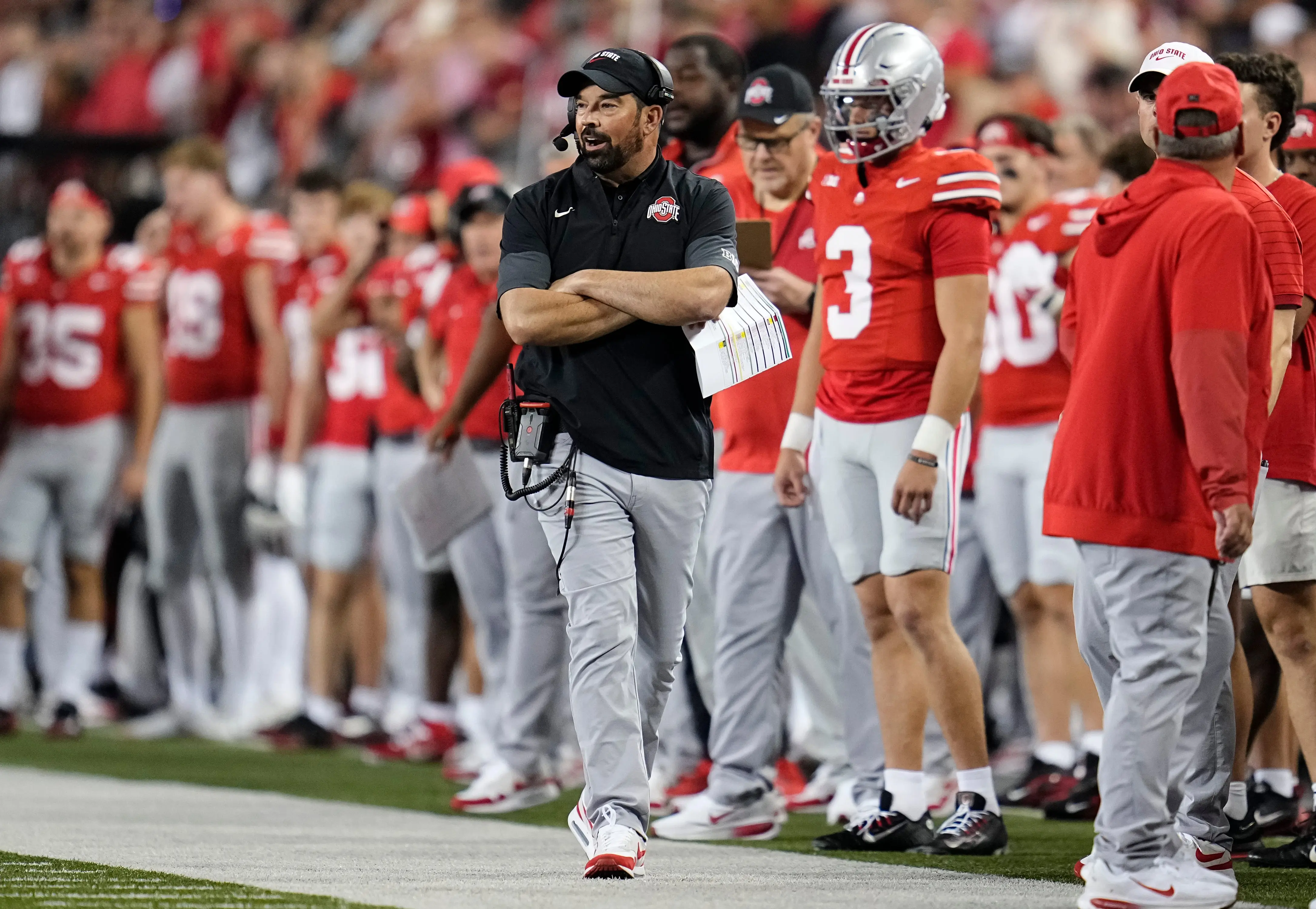 Ohio State Buckeyes head coach Ryan Day has the Buckeyes at No. 1 in the college football rankings.